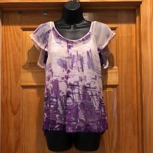 Banana Republic Silk Flutter Purple Print Blouse